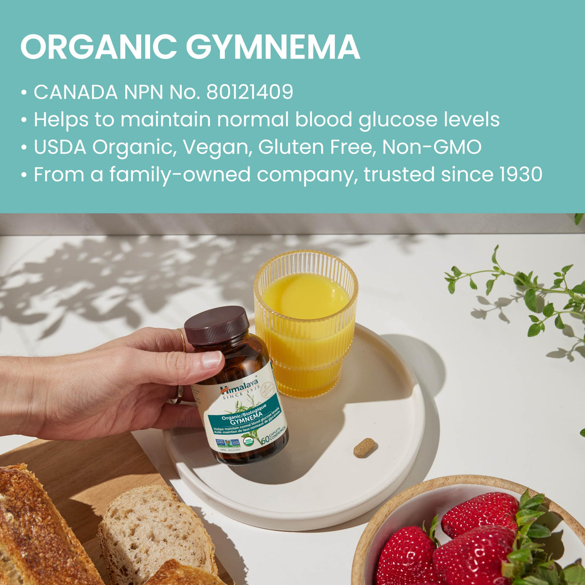 Himalaya USDA Organic Gymnema Sylvestre Supplement, 700mg, 60 Caplets