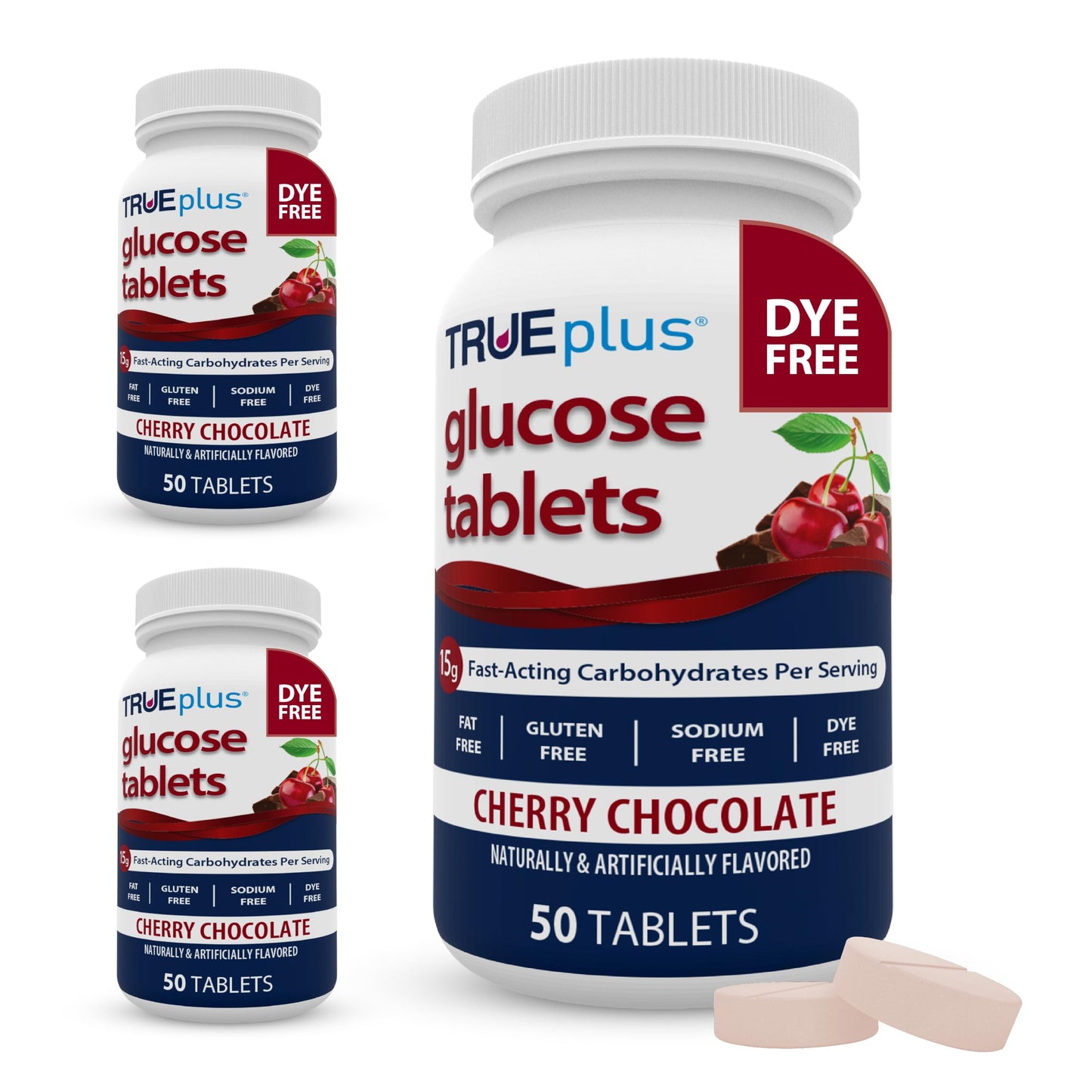 TRUEplus Glucose Tablets, Grape, Raspberry, Orange Flavors, 50 Count | Chewable Tablets, 15g Fast-Acting Carbohydrates, Fat Free, Gluten Free, Boosts Energy, Great Tasting and Easy to Use