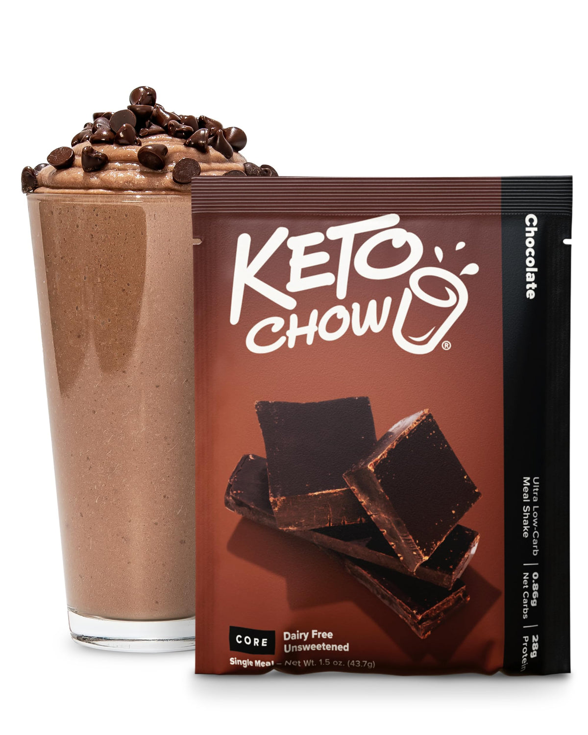 Keto Chow Chocolate CORE with Stevia Meal Replacement Shake Powder, 1 Meal