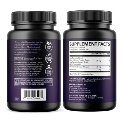 Saw Palmetto PM for Men w/ Melatonin, Night Time Bladder Support, 100 Count | Vegan, Non-GMO Saw Palmetto Extract & Melatonin to Reduce Urinary Frequency, Prostate Health Supplement, 100 Servings