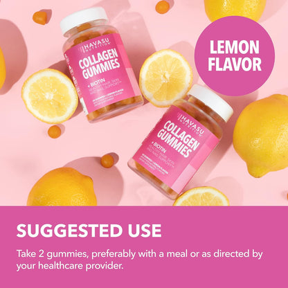 Collagen Gummies With 2500 mcg Biotin, Hair Skin & Nail Support, Lemon | For Women & Men with Biotin, Zinc, Vitamin C & E, Hydrolyzed Collagen, Lemon Flavor, 30 Servings, Hair, Skin & Nail Support
