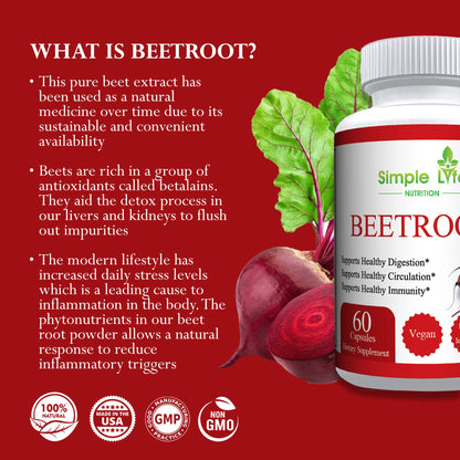 Simple Life Nutrition Organic Beet Root Powder Capsules - Nitric Oxide Booster for Men