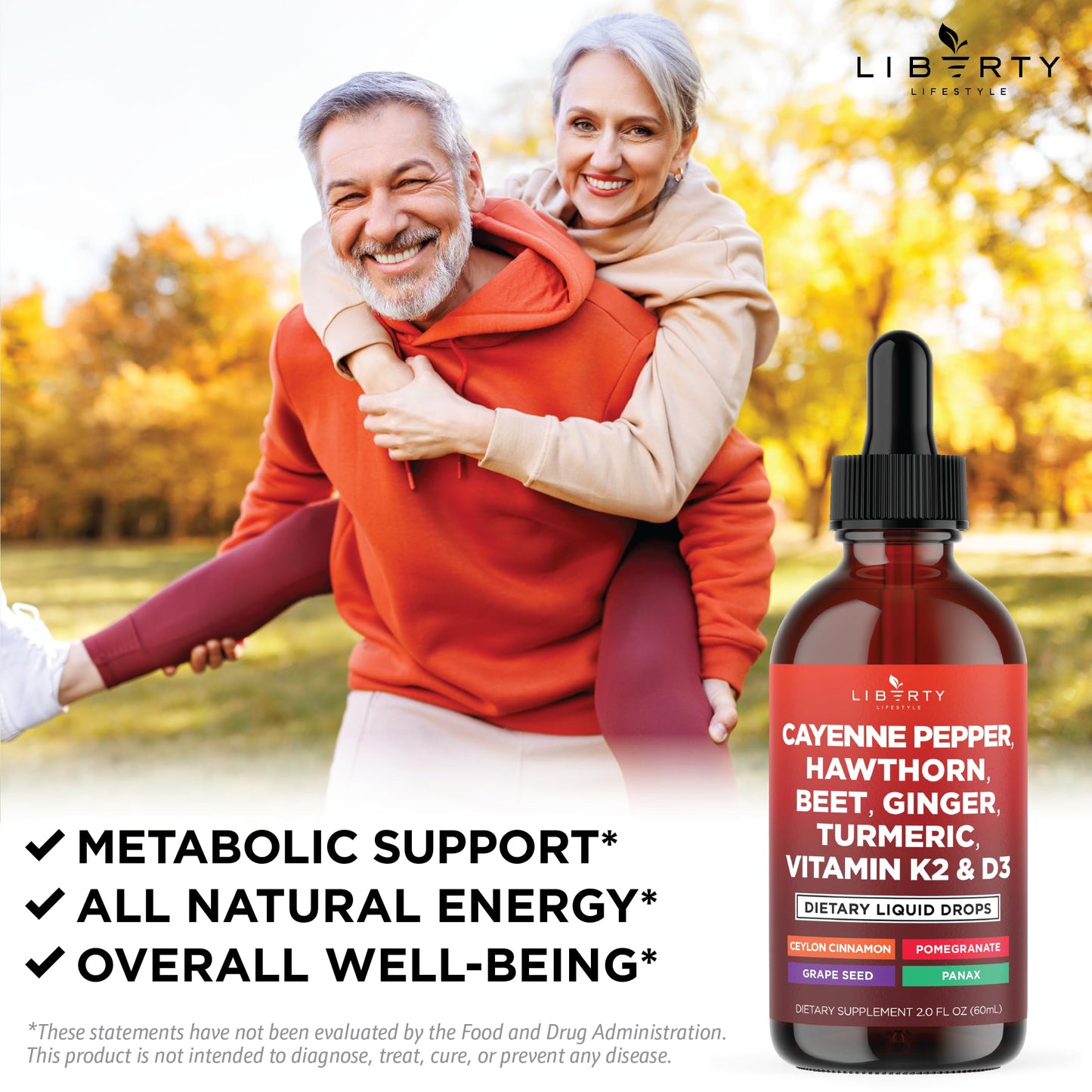 Cayenne Pepper Supplement Liquid Drops + Hawthorn Berry, Vitamin D3 K2 Beet Root Powder, Ceylon Cinnamon, Turmeric Curcumin, Organic Panax Ginseng - 4oz
