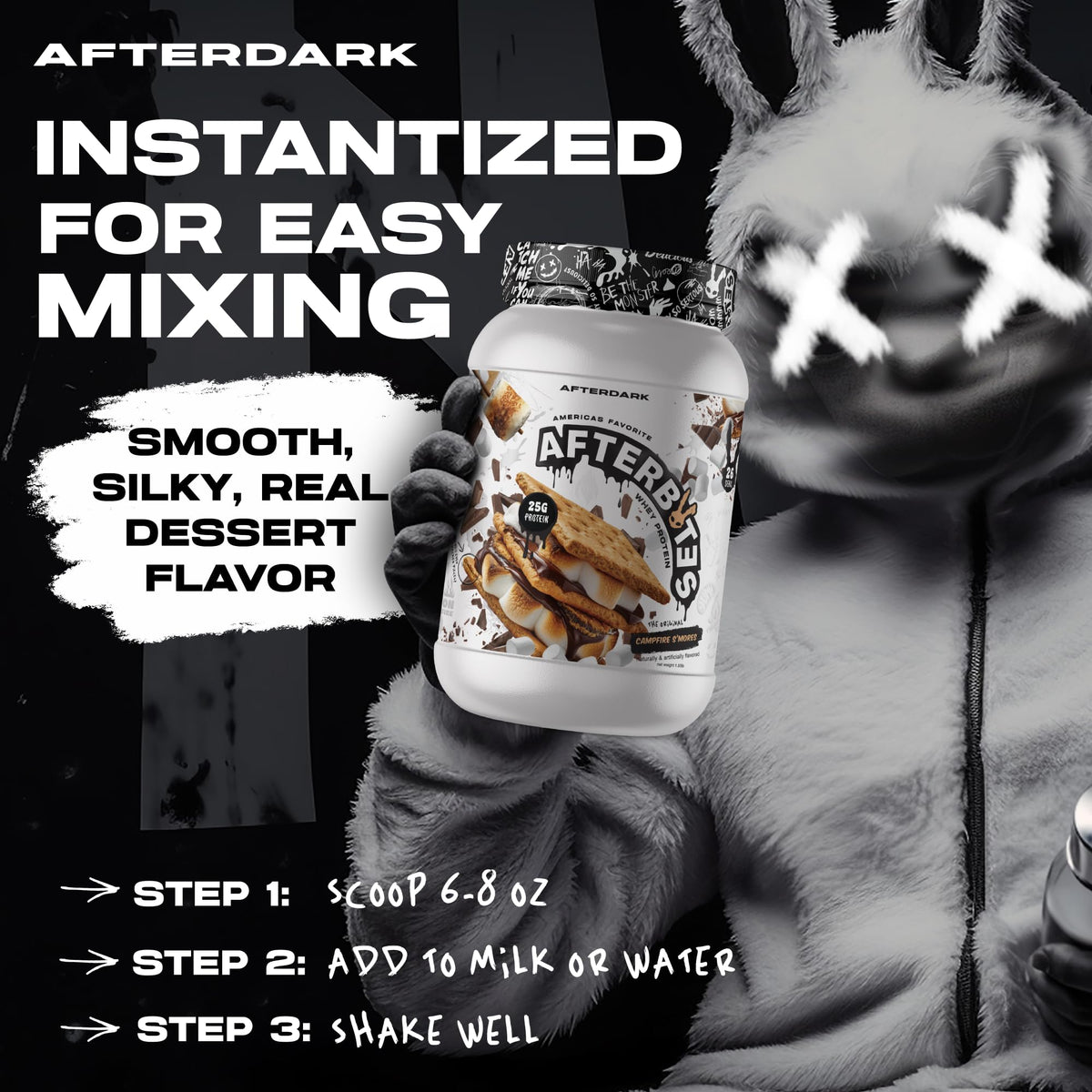 AFTERDARK AfterBites Whey Protein Powder, 25g Protein, 4.5g BCAA’s, Easy Dissolving