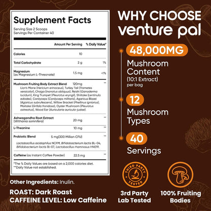 Venture Pal Ceremonial Grade Mushroom Matcha Powder + Mushroom Coffee - Focus, Energy & Digestion - Vegan