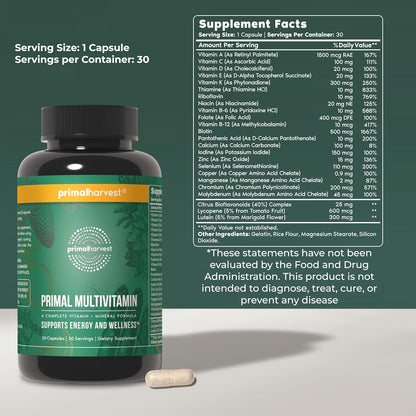 Primal Harvest Multivitamin & Collagen Supplements for Women and Men Multi Vitamin Capsules and Collagen Peptides Pills Bundle