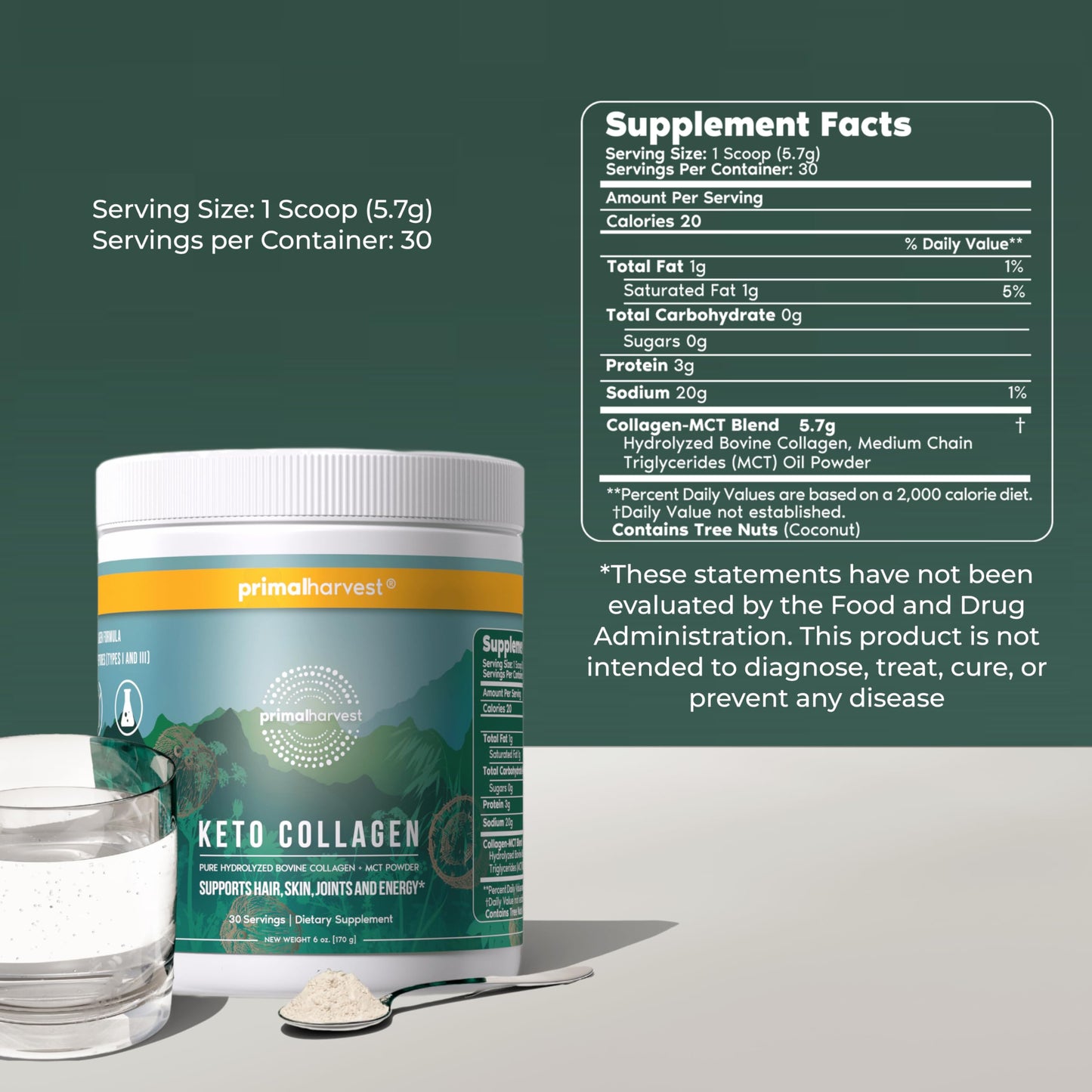 Primal Harvest Collagen - Powdered Daily Supplement, Dairy & Gluten Free