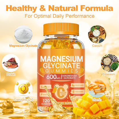 Magnesium Glycinate Gummies 600mg, Sugar Free Magnesium Gummies for Adults