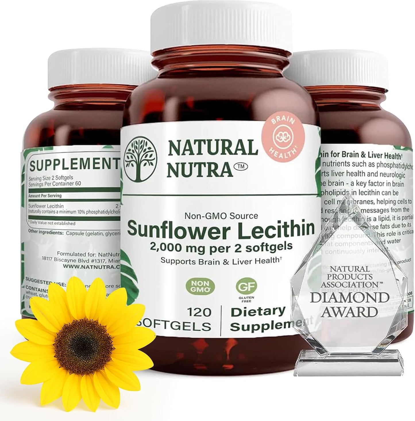 Natural Nutra Sunflower Lecithin Supplement 2000mg, Gluten-Free 120 Softgel | Supports Sunflower Lecithin Breastfeeding, Liver & Brain Health