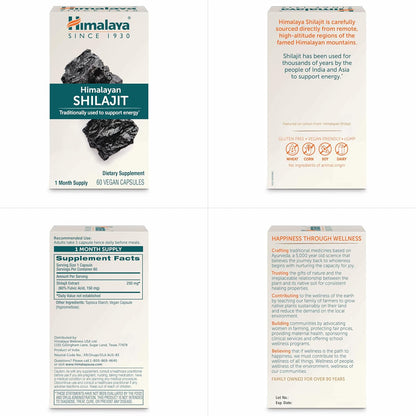 Himalaya Shilajit - Herbal Energy Supplements with Fulvic Acid and Trace Minerals, from Shilajit Resin, Vegan, Non-GMO, Gluten Free, 250 mg, 60 Capsules