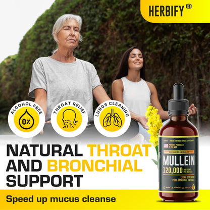 HERBIFY Mullein Drops - Lung Cleanse - Leaf Extract - Powerful Mullein for Immune Supp