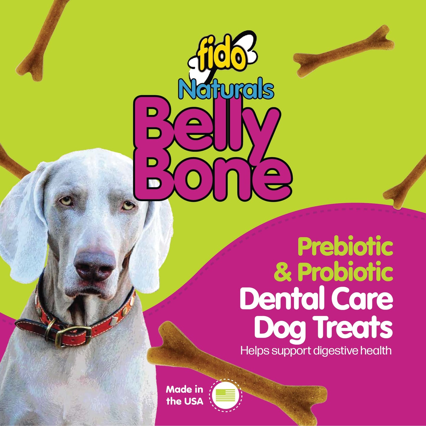 Fido Belly Bones for Dogs, Mini - 21 Count - Yogurt-Flavor Dental Treats for Small Dogs - Plaque & Tartar Control for Fresh Breath - Digestive Support - Made in USA