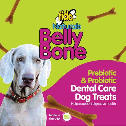 Fido Belly Bones for Dogs, Mini - 21 Count - Yogurt-Flavor Dental Treats for Small Dogs - Plaque & Tartar Control for Fresh Breath - Digestive Support - Made in USA