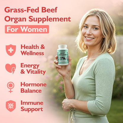 Happee Grass Fed Beef Organ Supplement for Women - Beef Liver, Heart, Kidney, Ovary & Uterus Blend - Hormone Balance, Energy & Cycle Support - 90 Capsules