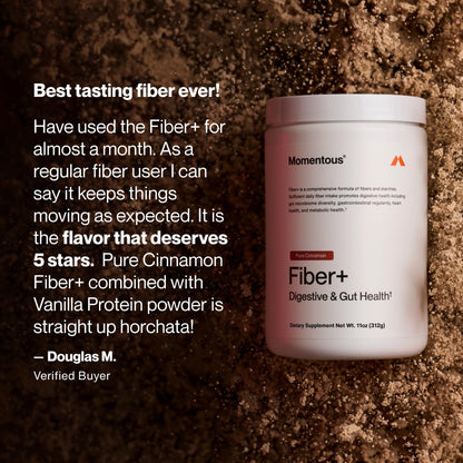 Momentous Fiber+ - Daily Multi-Source Fiber Psyllium Husk Powder - Soluble & Insoluble Prebiotic Blend to Support Nutrient Absorption - NSF Certified for Sport - 30 Servings - Unflavored