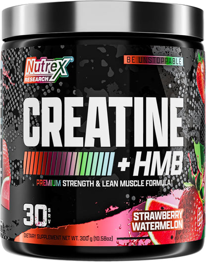 Nutrex Research Creatine HMB Powder - Creatine Monohydrate Powder with HMB for Muscle Growth, Strength, Energy and Performance - Transparent Formula - Strawberry Watermelon Flavor - 30 Servings