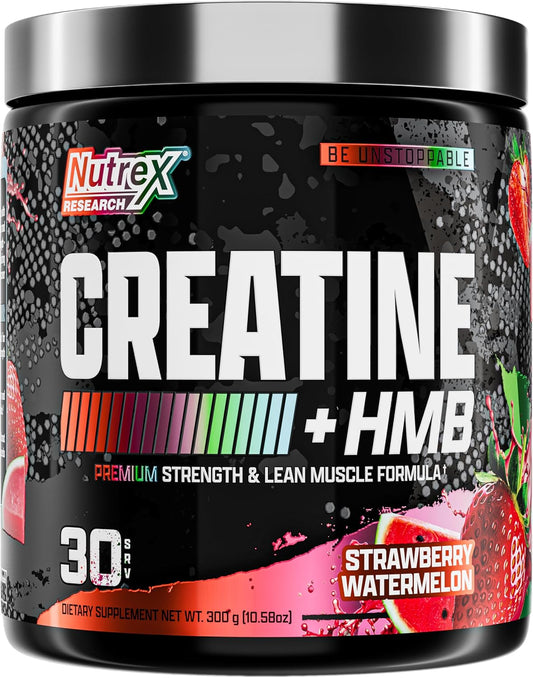 Nutrex Research Creatine HMB Powder - Creatine Monohydrate Powder with HMB for Muscle Growth, Strength, Energy and Performance - Transparent Formula - Strawberry Watermelon Flavor - 30 Servings