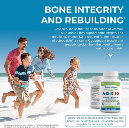Power By Naturals ADK 10 Vitamin Supplement – Vitamins A, D3 & K2 MK-7 for Bone, Heart & Immune Health – Gluten-Free, Soy-Free – 90 Capsules (3-Month Supply)