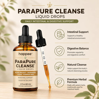 Happee ParaPure Cleanse for Humans Wormwood Black Walnut Clove 2 Fl. Oz | All-in-One Herbal Liquid Drops - Detox Support, Intestinal Guard, Gut Health & Microbiome Support, 60 Day Supply