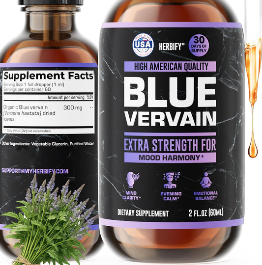 HERBIFY Blue Vervain Drops – Verbena Tincture – Vervain Supplement for Mood & Balance – Vervain Liquid Extract – Verbena Hastata (30 Days Supply) 2 Fl Oz Made in USA