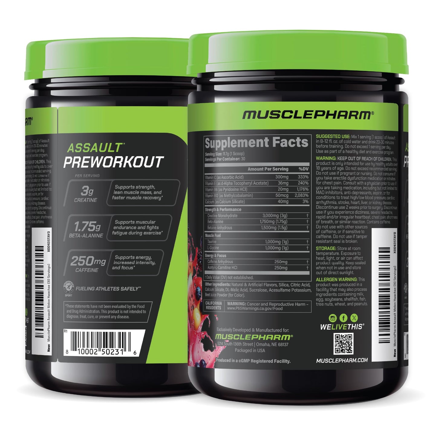 MusclePharm Assault Pre Workout Powder for Men & Women – Energy & Strength Boost Pre-Workout Supplements with Beta Alanine, Caffeine, Creatine & Betaine Anhydrous – 30 Servings, Fruit Punch Flavor