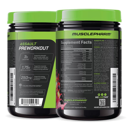 MusclePharm Assault Pre Workout Powder for Men & Women – Energy & Strength Boost Pre-Workout Supplements with Beta Alanine, Caffeine, Creatine & Betaine Anhydrous – 30 Servings, Fruit Punch Flavor