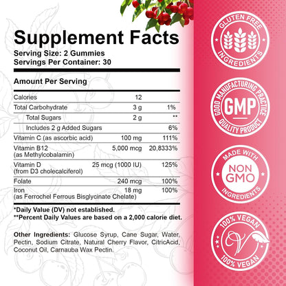 Iron Gummies Supplement for Adults & Kids | Vitamin B12 Gummies | Bundle