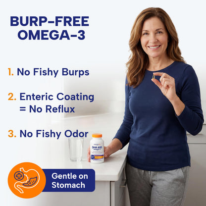 OmegaVia DHA 600 mg, Ultra Pure Omega-3 DHA Supplements for Brain and Eyes, DHA Prenatal Vitamins for Women, Burpless Fish Oil Omega 3, IFOS Tested, 120 Softgels