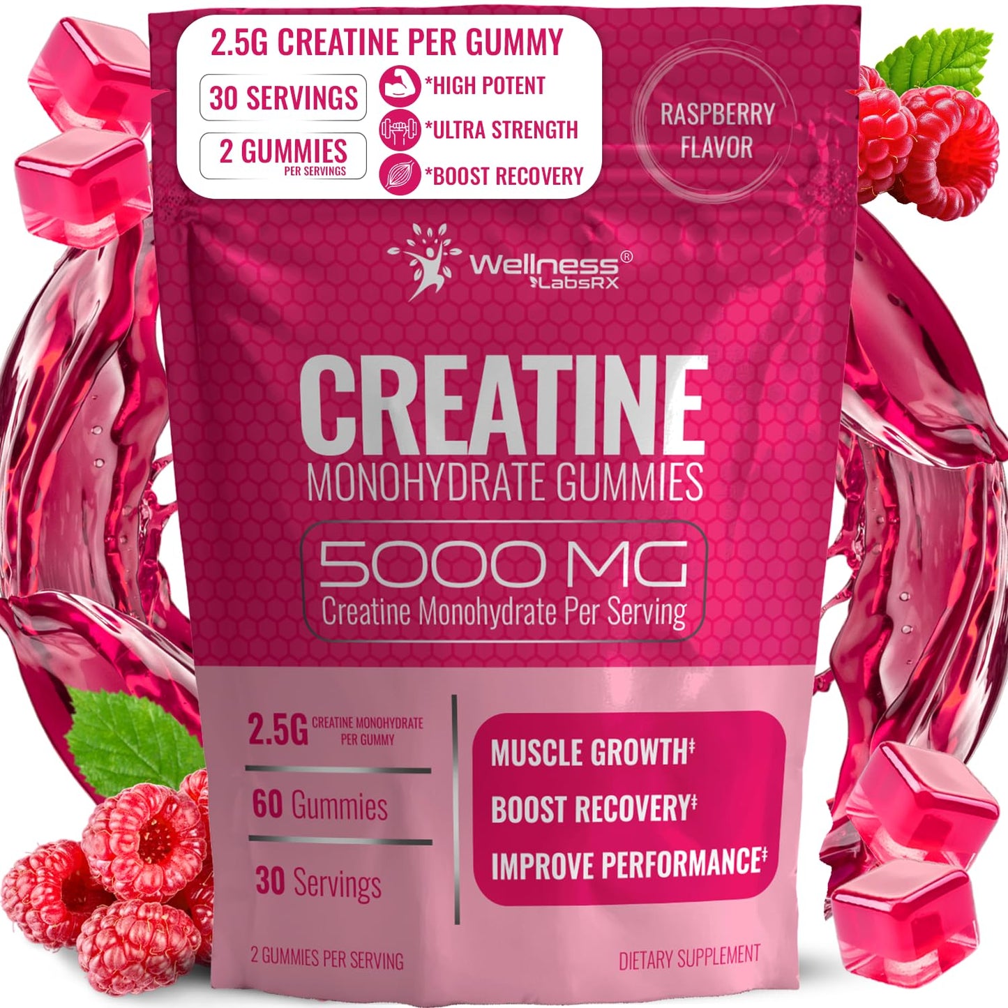 Creatine Gummies 5000mg, 30 Servings Creatine Monohydrate Gummies - Third-Party Tested Creatine for Women, Strawberry Flavor Creatine for Men, Muscle Growth, Strength, and Recovery - Pack of 1