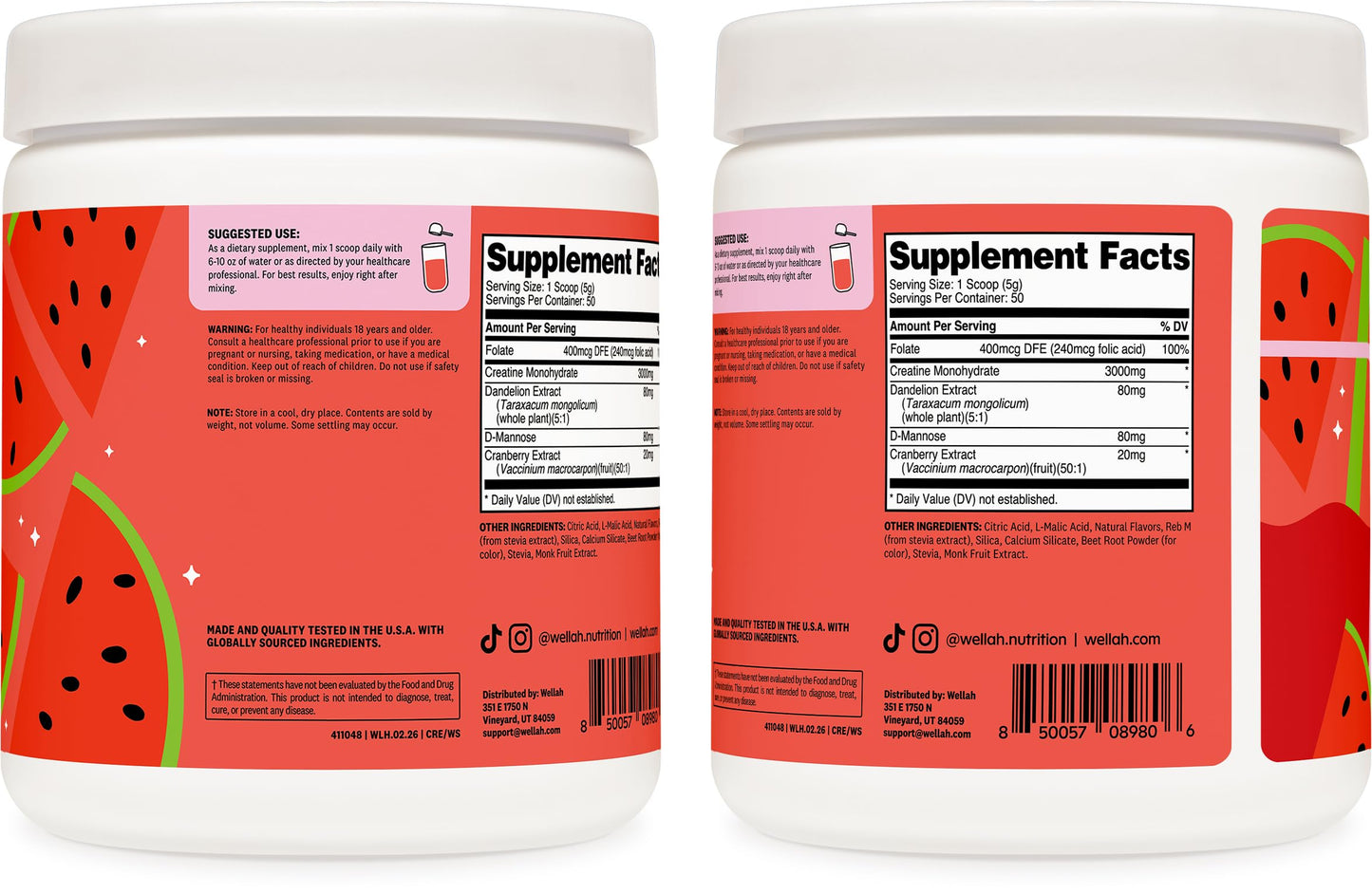 Wellah Creatine for Women - Creatine Monohydrate with Dandelion & Cranberry Extract (50 Servings, Strawberry Lemonade) | Creatine Monohydrate with Dandelion & Cranberry Extract