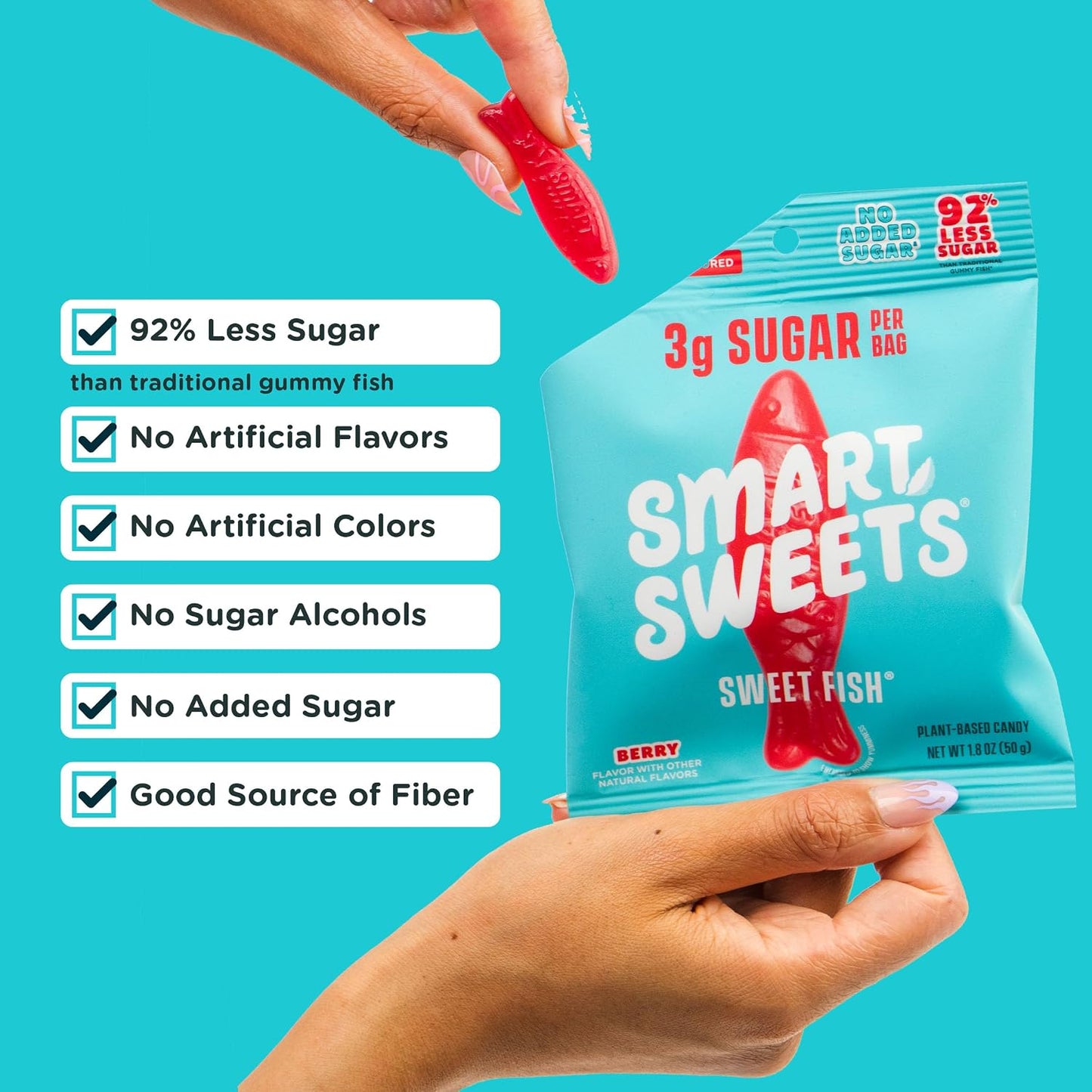 SmartSweets Sweet Fish, Low Sugar Gummy Candy (3g), Low Calorie (130), Gluten-Free -1.8oz (Pack of 12) Packaging may vary