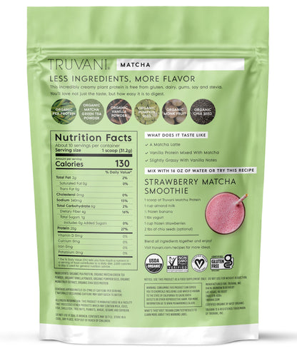 Truvani Organic Plant Based Protein Powder | Vanilla Chai | 10 Servings | Vegan | 20g Pea Protein | Keto | Gluten & Dairy Free | Low Carb | No Added Sugar