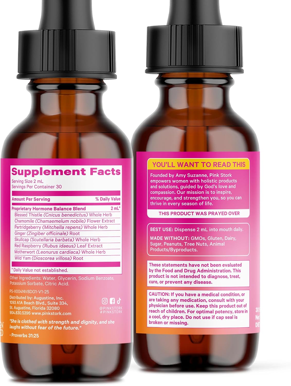 Pink Stork Hormone Balance Drops for Women - 2oz, 30 Servings | Supports Hormonal Health, PMS, Perimenopause & Mood, with Red Raspberry Leaf & Wild Yam - Liquid Supplement - Vegan