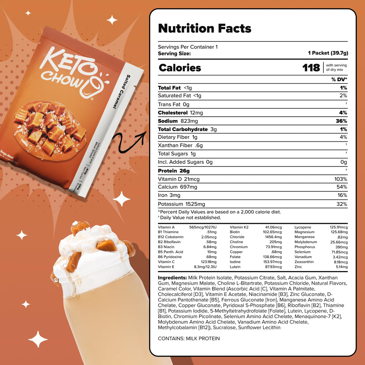 Keto Chow Chocolate Peanut Butter Meal Replacement Shake Powder, 1 Meal