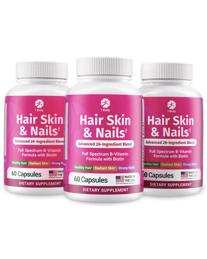 1 Body Hair Skin & Nails with Biotin, Vegan Vitamins, 60 Capsules
