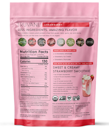 Truvani Organic Plant Based Protein Powder | Vanilla | 18 Servings | Vegan | 20g Pea Protein | Keto | Gluten & Dairy Free | Low Carb | No Added Sugar