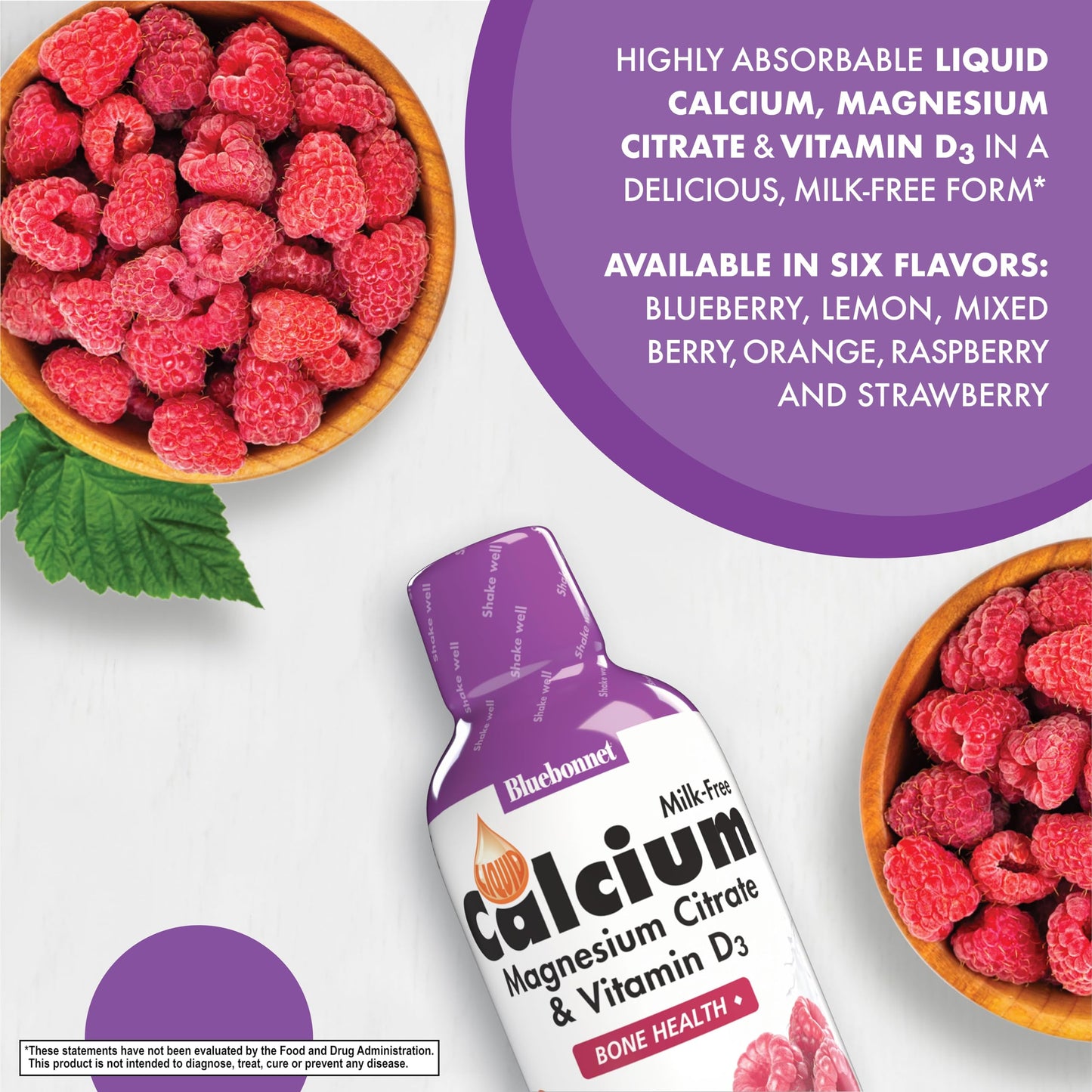 Bluebonnet Nutrition Liquid Calcium Citrate, Magnesium, Vitamin D3, Bone Health, Gluten Free, Soy Free, Milk Free, Kosher, 16 fl oz, 32 Servings, Mixed Berry Flavor