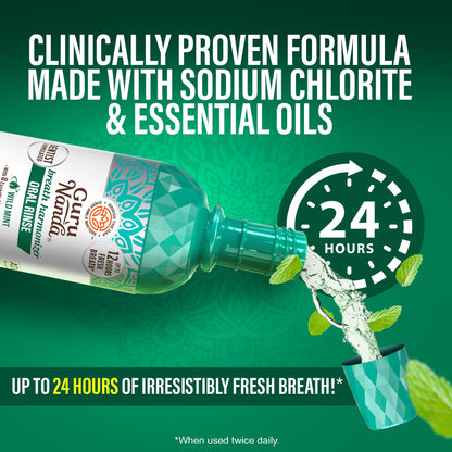 GuruNanda Fresh Breath Mouthwash – 12-Hour Fresh Breath & Helps Fight Bad Breath – ADA Accepted, Alcohol & Fluoride-Free Oral Rinse, Wild Mint - 16 oz, Pack of 2