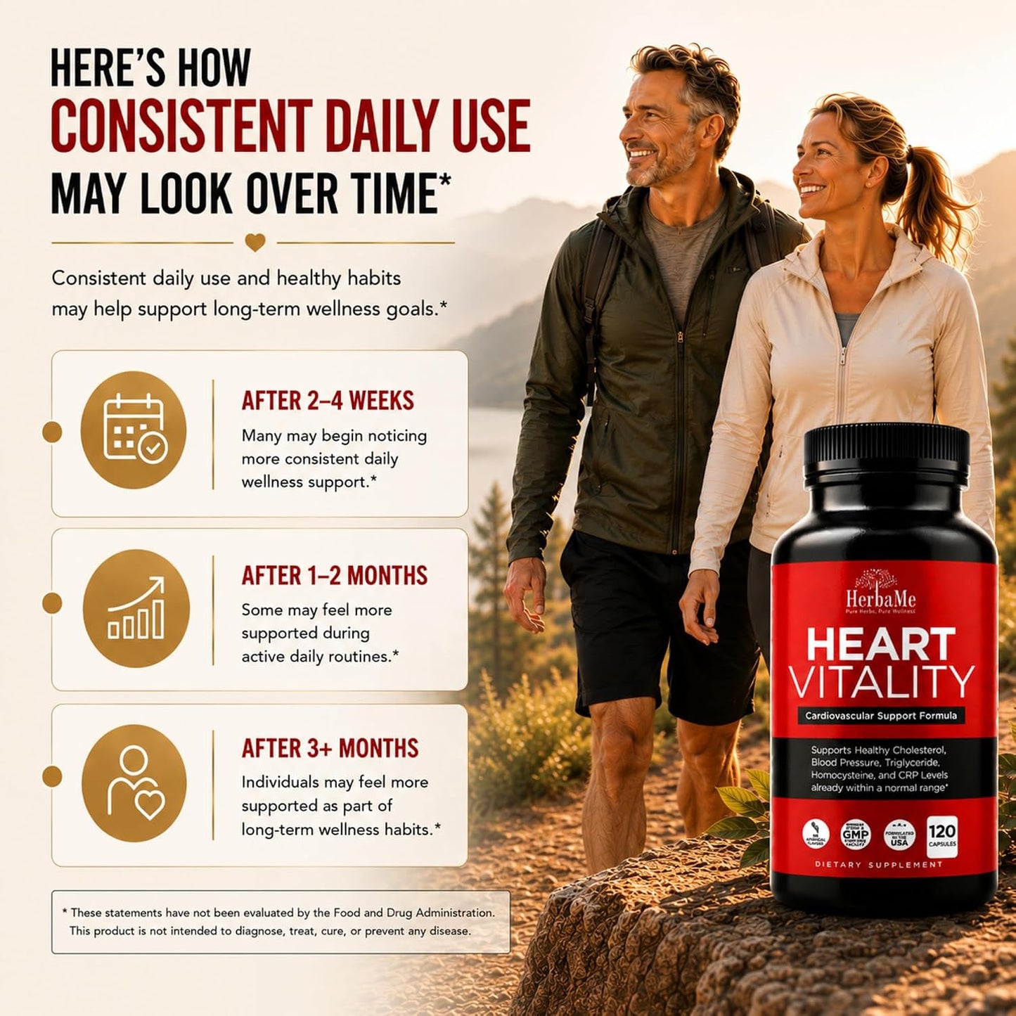 HerbaMe Heart Support Supplement for Men & Women, Daily Heart Wellness & Circulation Support, Supports Cardiovascular Wellness & Vascular Function with L-Arginine, Citrulline & CoQ10, 120 Capsules