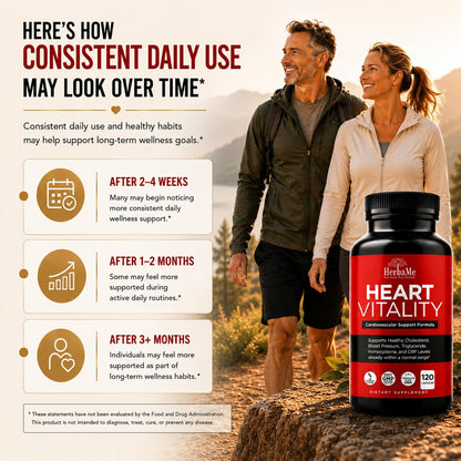 HerbaMe Heart Support Supplement for Men & Women, Daily Heart Wellness & Circulation Support, Supports Cardiovascular Wellness & Vascular Function with L-Arginine, Citrulline & CoQ10, 120 Capsules