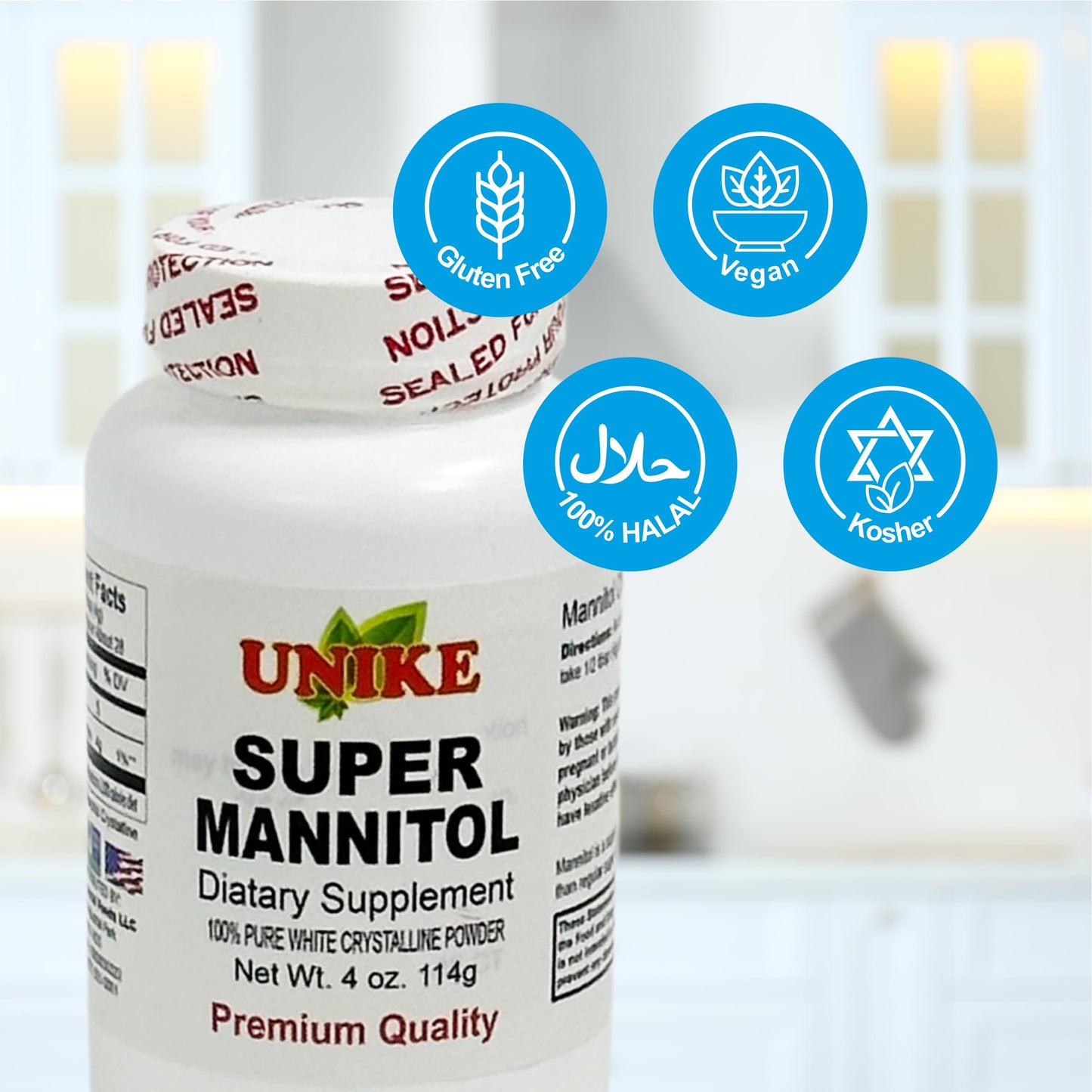 Unike Nutra Mannitol Powder - Mannitol Sweetener, Sugar Substitute, Mannitol Supplement, Natural & Gluten Free, 4g per Servings, Premium Mannitol Powder, 1kg (2.2 lbs) (Pack of 1)