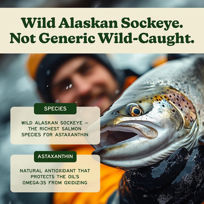 MK Supplements Wild Alaskan Sockeye Salmon Oil, Omega-3 EPA DHA | Tested for heavy metals/rancidity, 90 softgels, EPA and DHA per serving, astaxanthin, vitamins A and D, amber glass