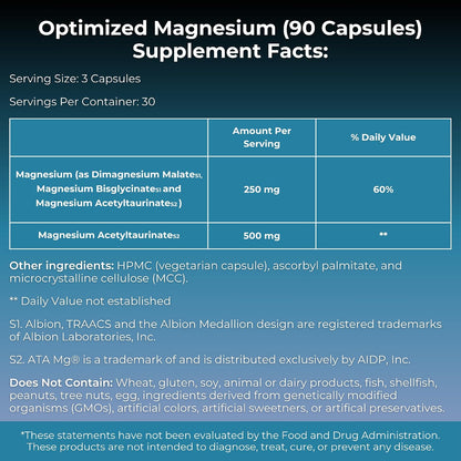 MYOXCIENCE Optimized Magnesium Glycinate + Magnesium Taurate (as ATAmag®) for High Brain Bioavailability to Support Stress Relief and Sleep | 30 Servings