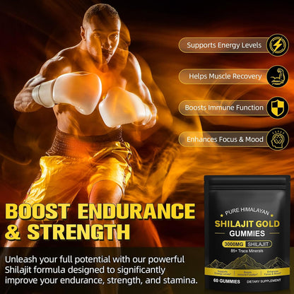 Shilajit Gummies for Men & Women, 2 Pack Natural Himalayan Shilajit Gold Gummies, Rich in 85+ Trace Minerals, Energy Boost & Immune Support, Boost Your Vitality Health