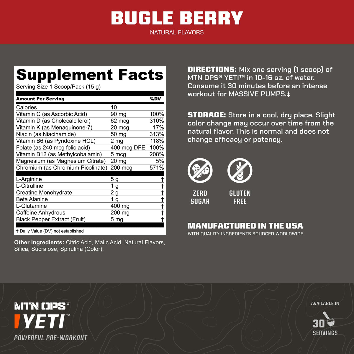 MTN OPS Yeti Pre-Workout Powder with Creatine, Tiger's Blood