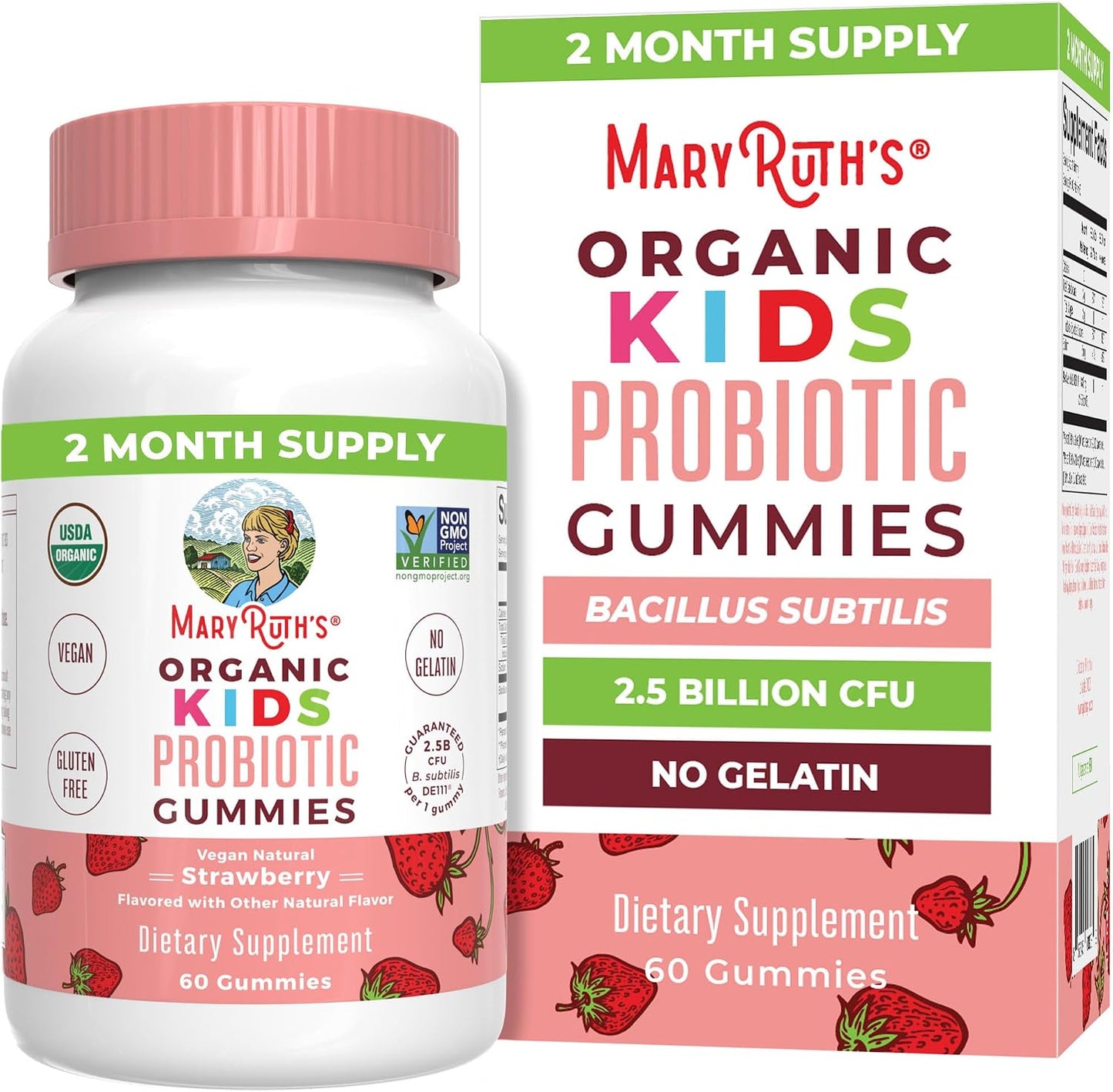 MaryRuth Organics Kids Probiotics for Digestive Health | USDA Probiotic Gummies | 2 Month Supply | Kids Probiotics | Immune Support | Gut Health Supplement | Vegan | Non-GMO | Gluten Free | 60 Count