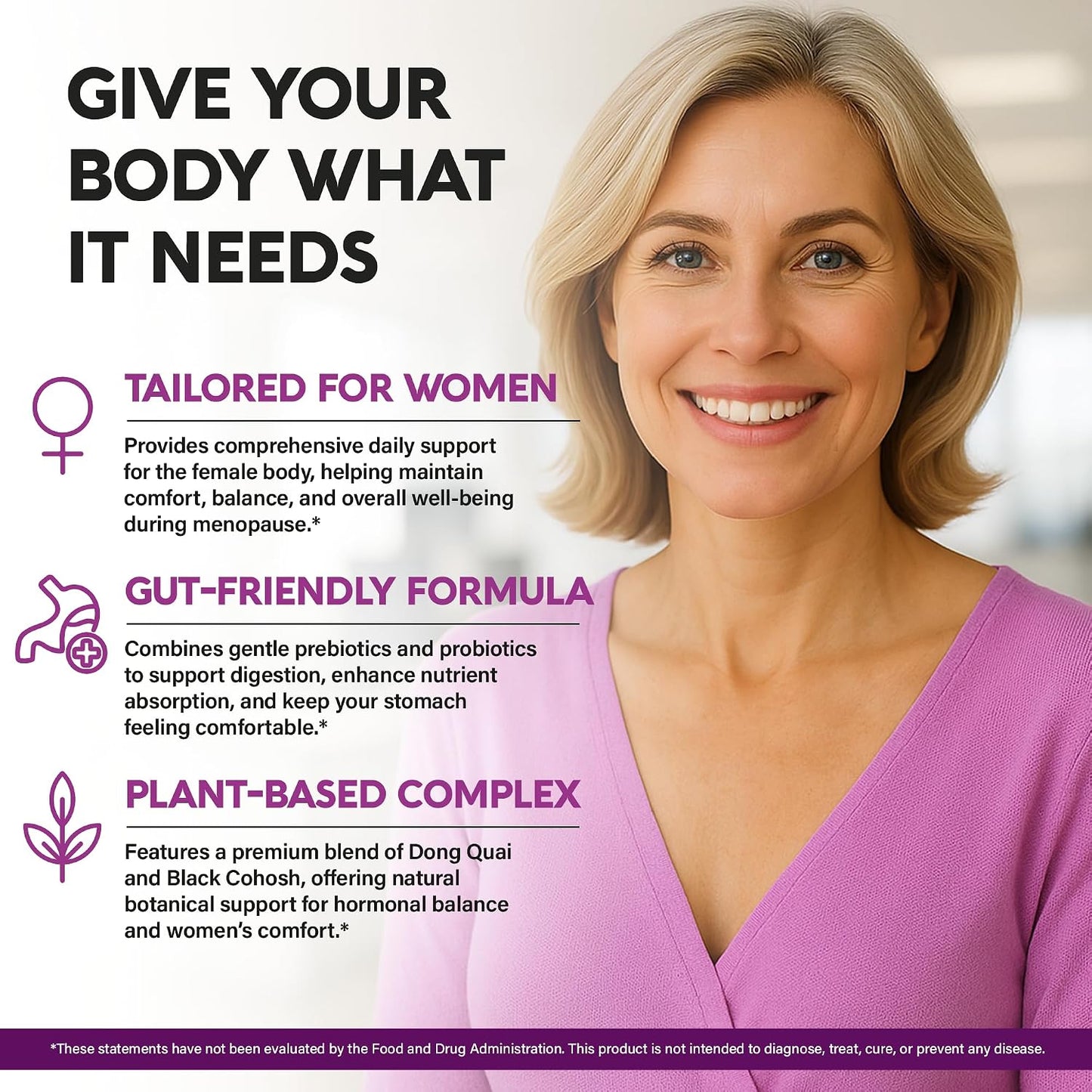 Menopause Supplements for Women - Dong Quai, Black Cohosh, Pre & Probiotics - Sweats & Hot Flashes Relief - Digestion, Sleep & Mood Support - 25-in-1 Perimenopause Complex - Lab Tested - 60 Capsules