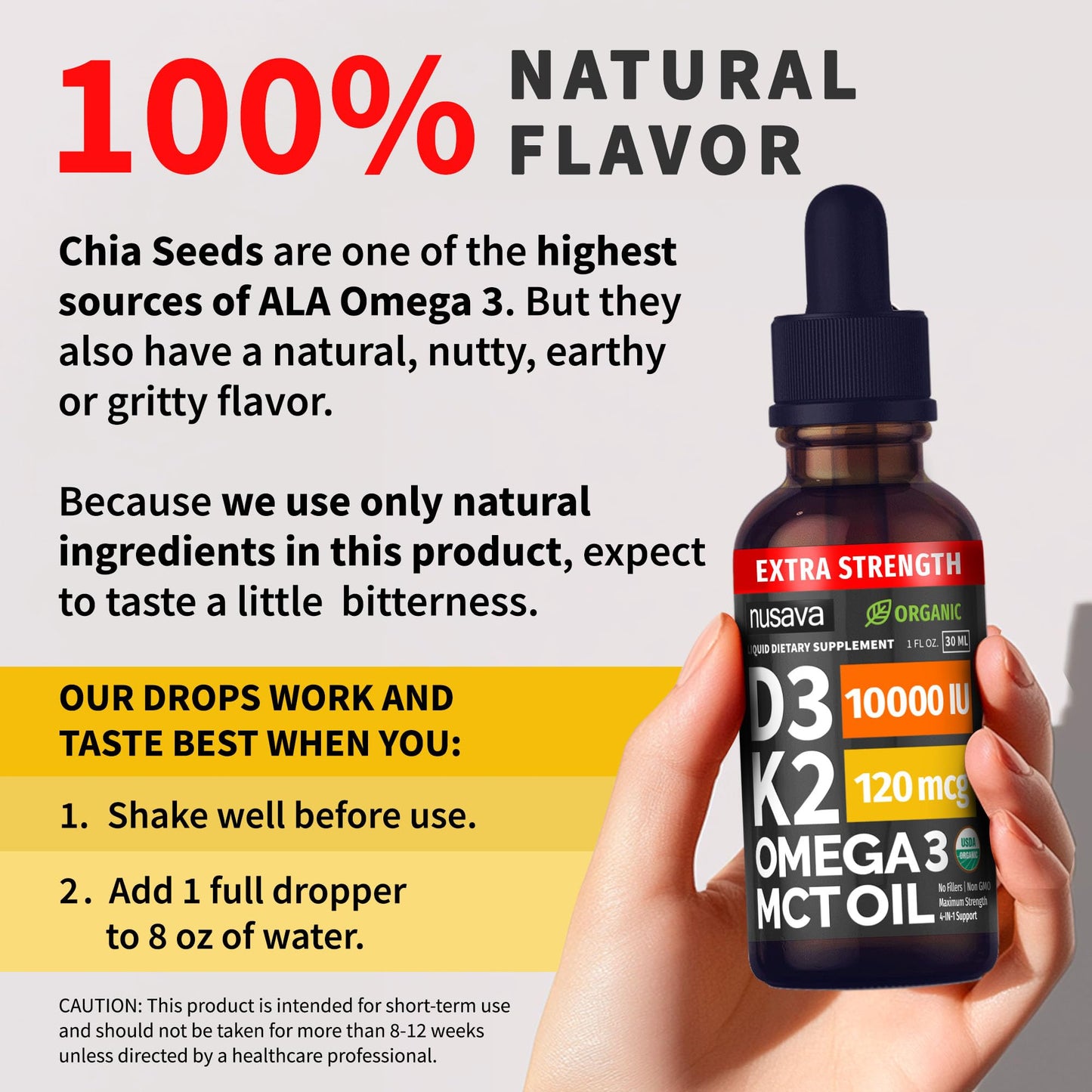 (2 Pack) Organic Vitamin D3 K2 Drops with MCT Oil & Omega 3 - Liquid Vitamin D3 5000 IU - K2 D3 Vitamin Supplement - Vitamin D Drops for Women & Men - No Fillers, Non-GMO, GMP, Unflavored (2 Fl Oz)