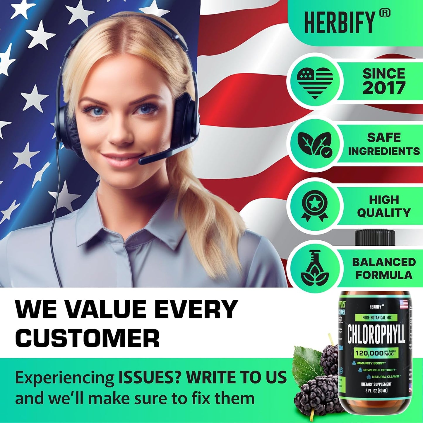 HERBIFY Bundle - Mullein Leaf Extract & Chlorophyll Drops - Lung Cleanse and Respiratory Support & Energy Boost and Immune System Support