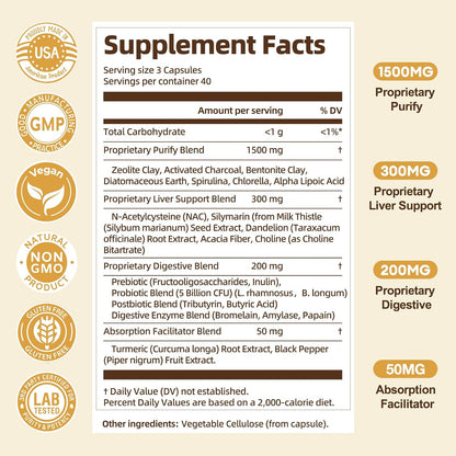 Totaria 2000MG All-in-1 Detox Binder, Activated Charcoal, Zeolite, Bentonite Clay, Alpha Lipoic Acid, 7-Layer Detox & Cleanse Supplement, Liver & Gut Support, 120 Counts